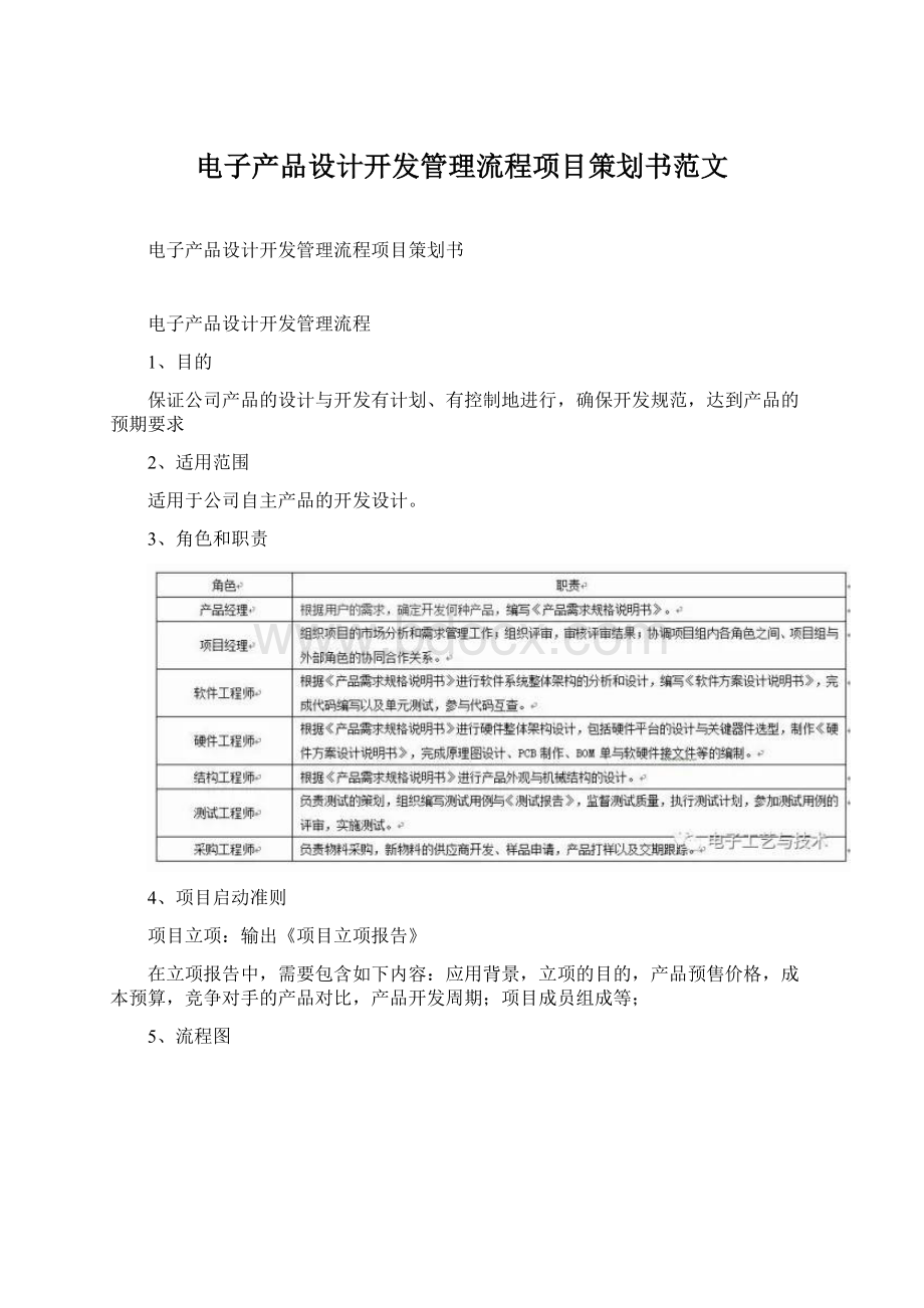 电子产品设计开发管理流程项目策划书范文.docx_第1页