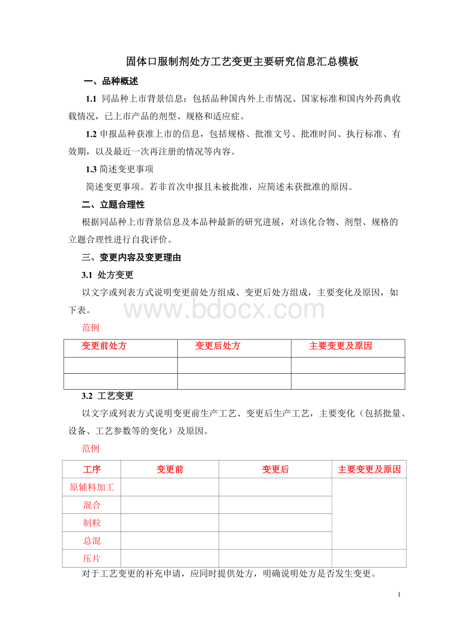 固体口服制剂处方工艺变更主要研究信息汇总模板_精品文档.docx_第1页