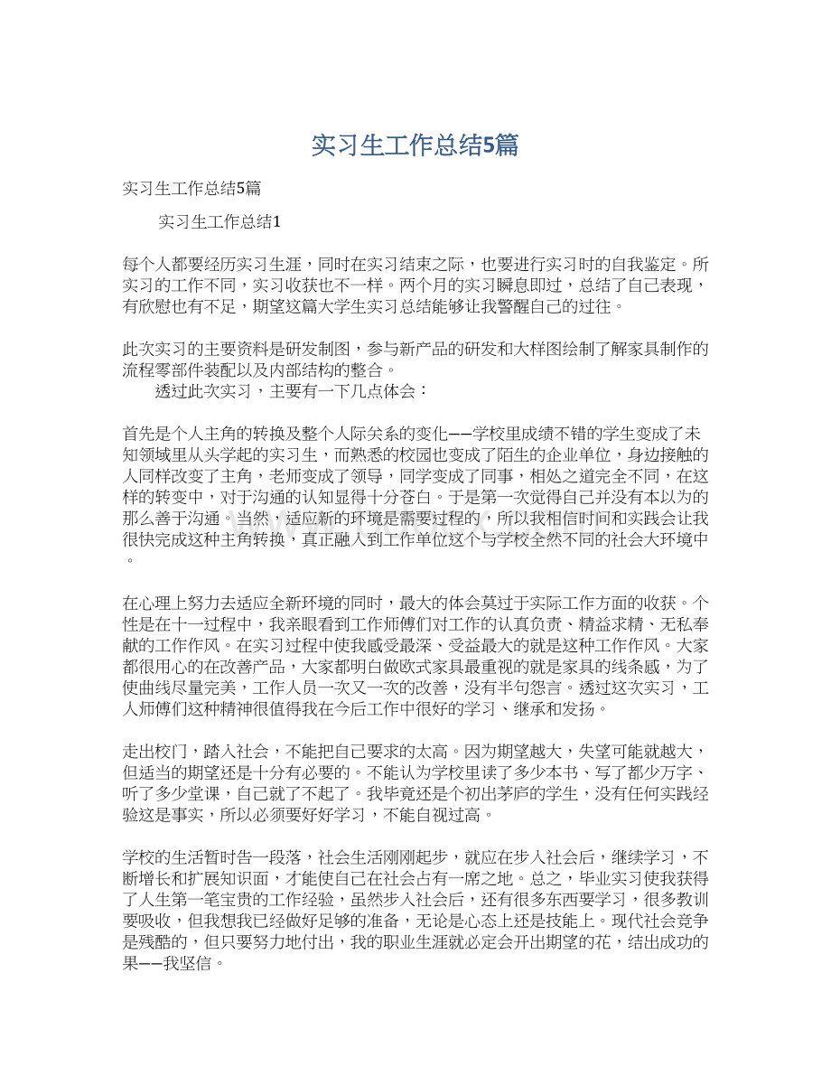 实习生工作总结5篇文档格式.docx_第1页