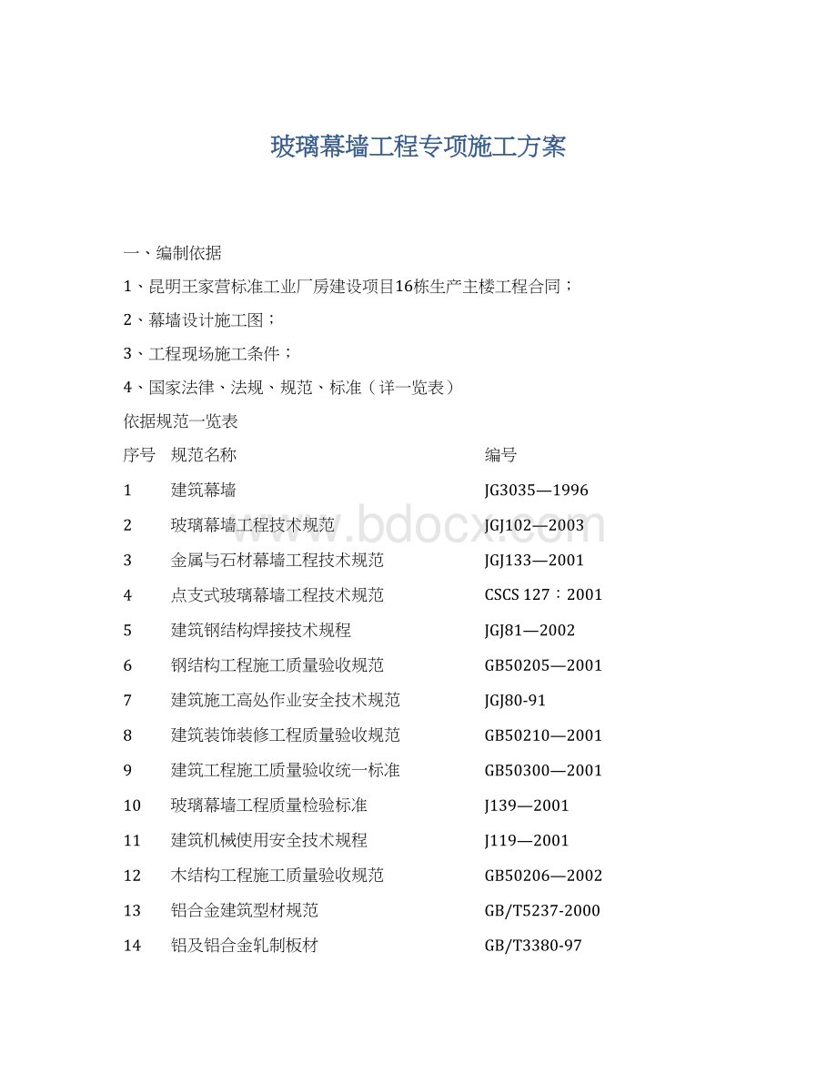 玻璃幕墙工程专项施工方案Word格式文档下载.docx_第1页