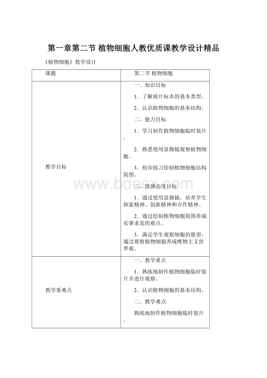 第一章第二节植物细胞人教优质课教学设计精品Word文档格式.docx_第1页