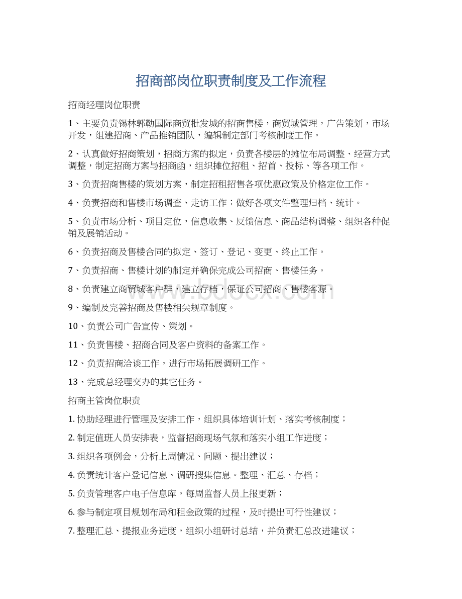 招商部岗位职责制度及工作流程.docx_第1页