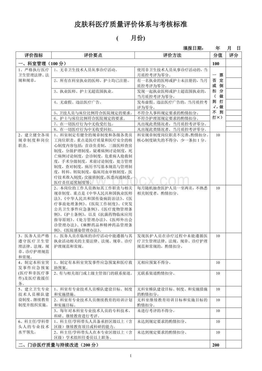 皮肤科医疗质量评价体系与考核标准_精品文档Word文件下载.doc