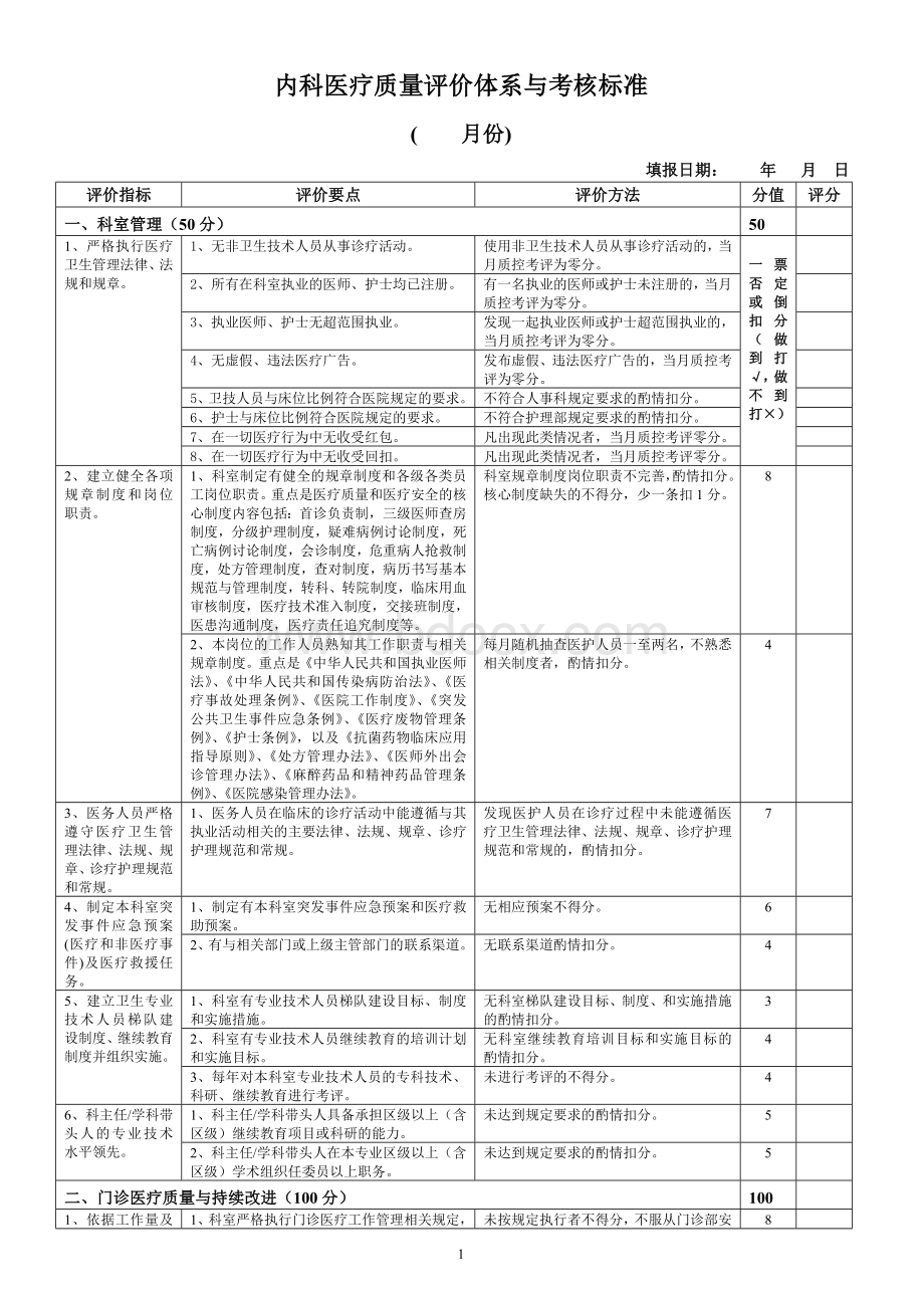 内科医疗质量评价体系与考核标准_精品文档文档格式.doc