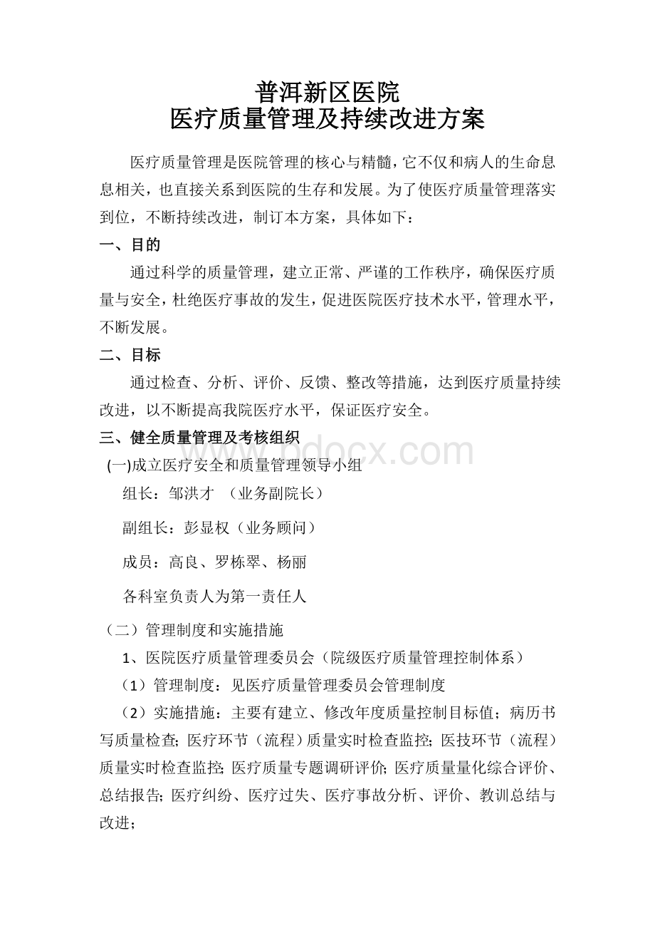 医疗质量管理及持续改进方案Word格式文档下载.doc