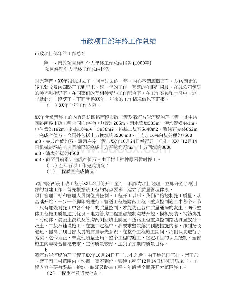 市政项目部年终工作总结文档格式.docx_第1页