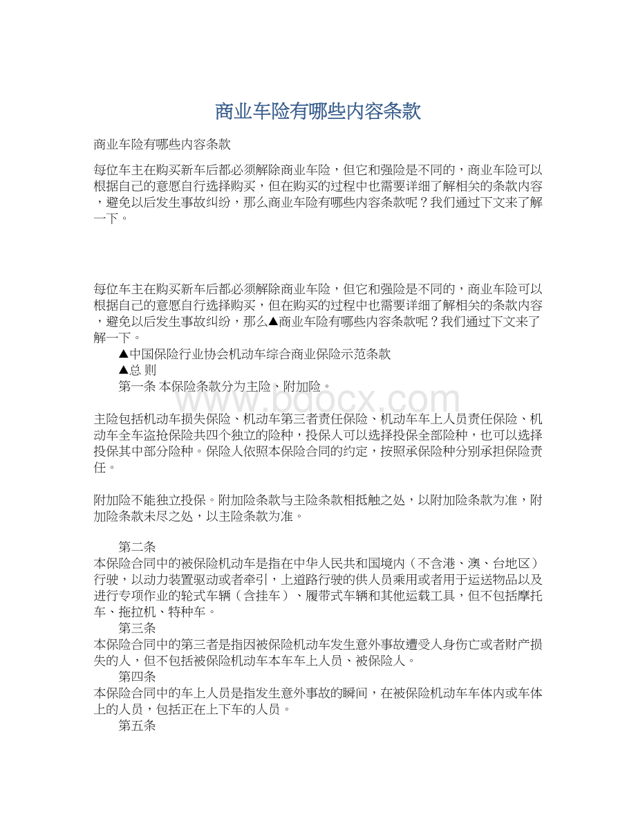 商业车险有哪些内容条款.docx_第1页