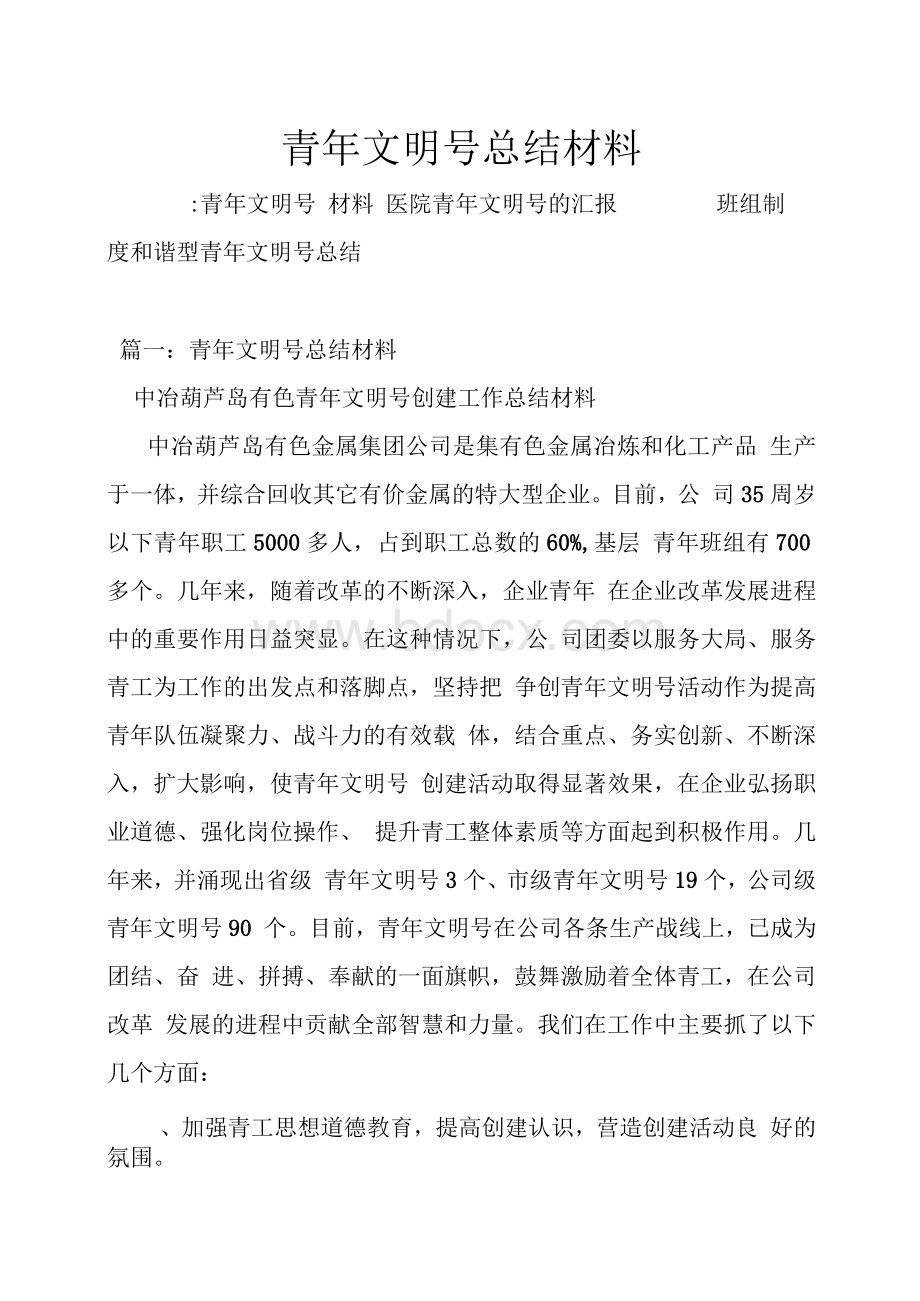 青年文明号总结材料Word格式.docx