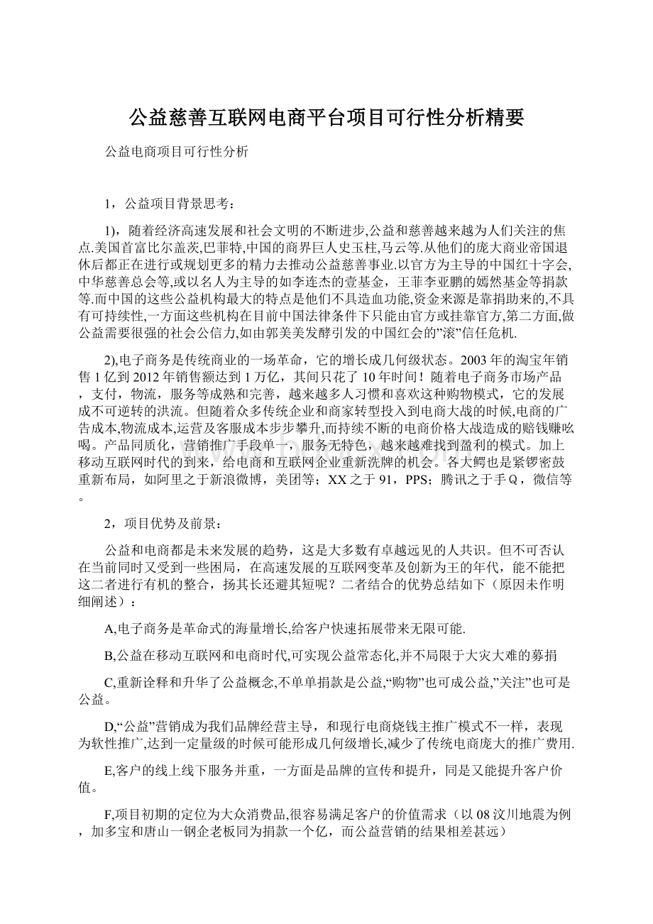 公益慈善互联网电商平台项目可行性分析精要.docx