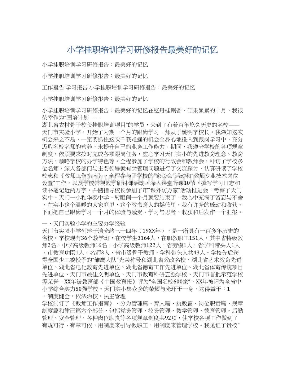 小学挂职培训学习研修报告最美好的记忆.docx