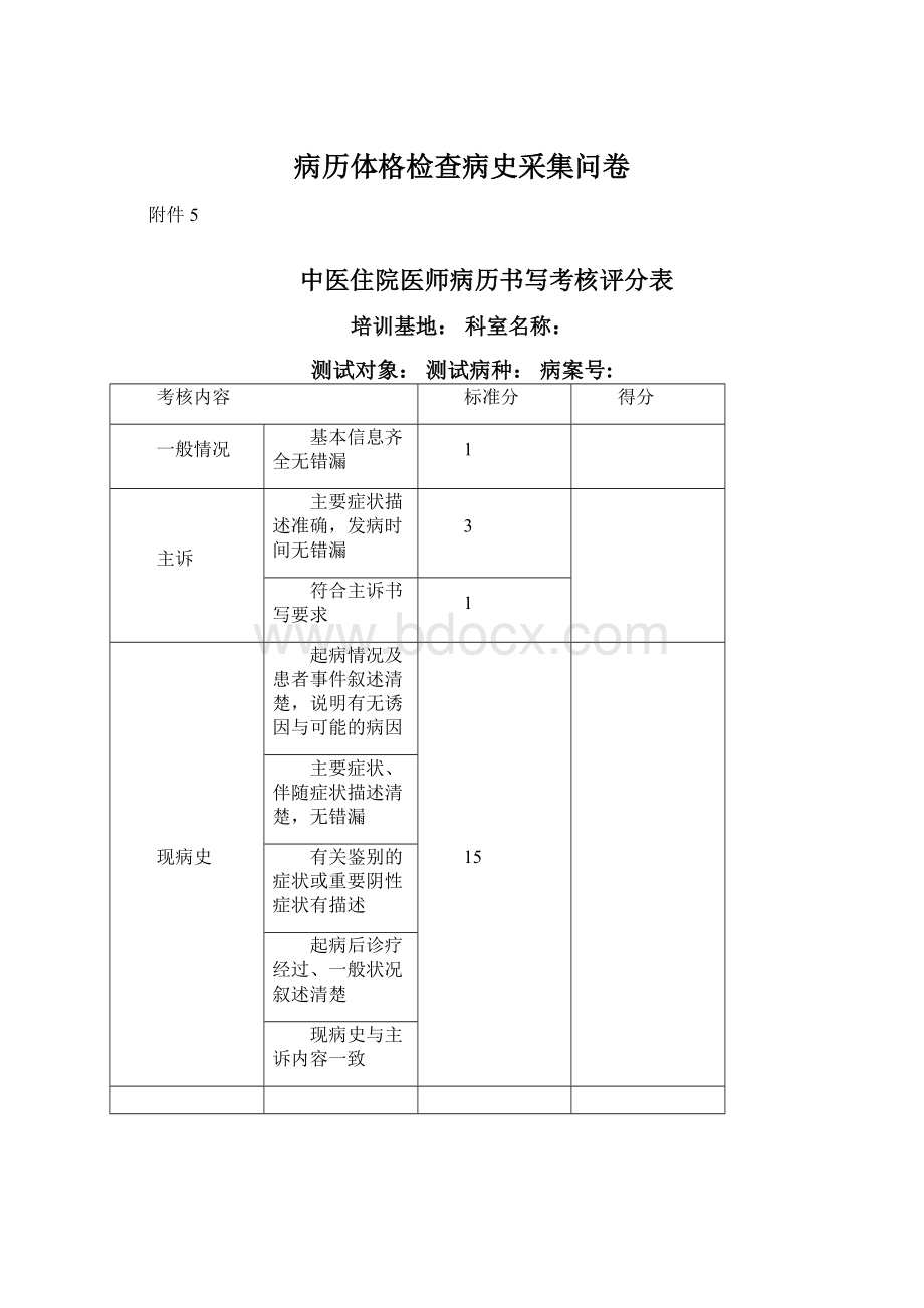 病历体格检查病史采集问卷Word文档下载推荐.docx