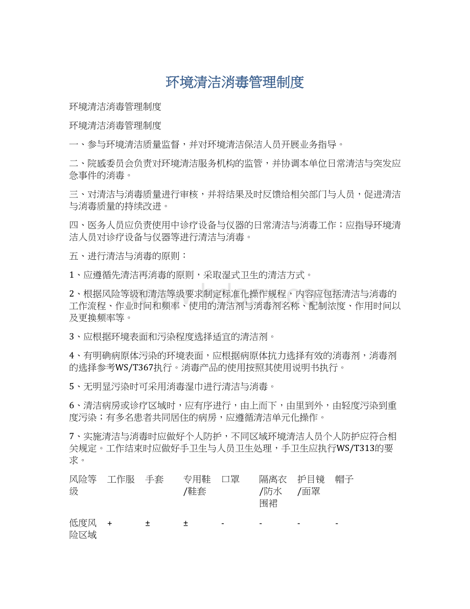 环境清洁消毒管理制度文档格式.docx