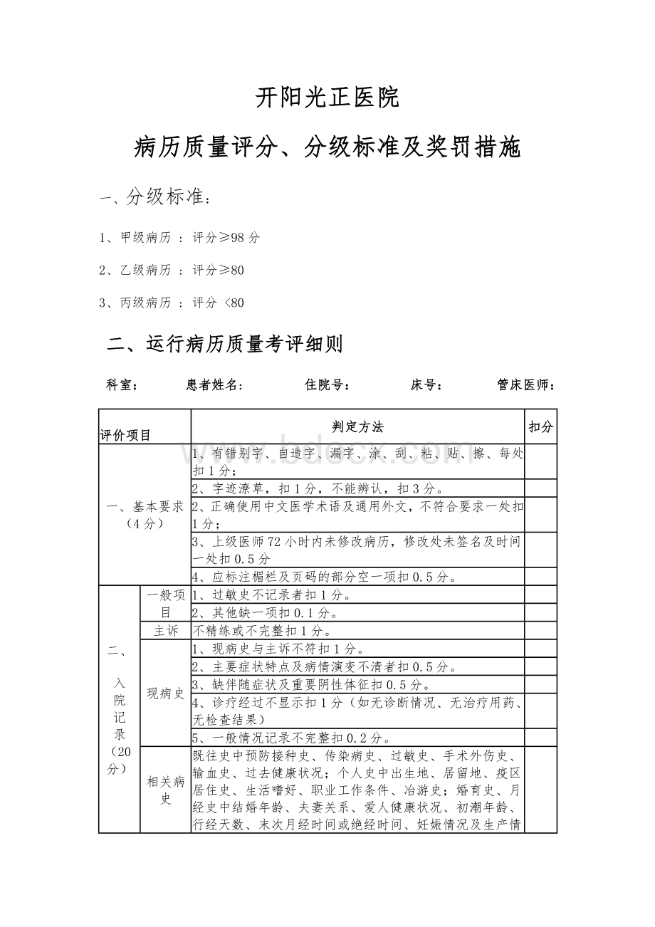 病历质量评分分级标准AAWord文档格式.doc