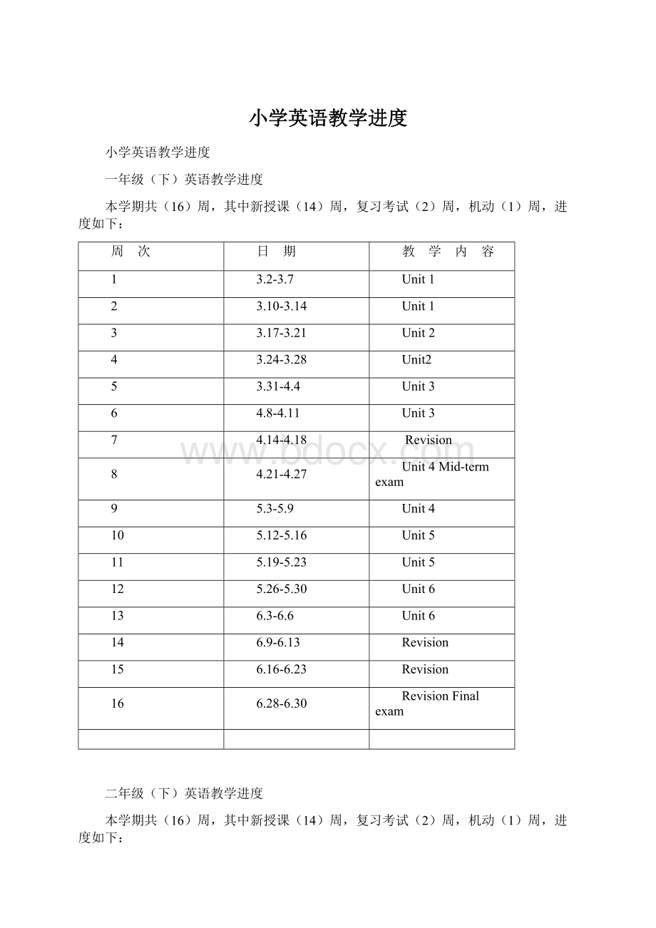 小学英语教学进度Word格式文档下载.docx