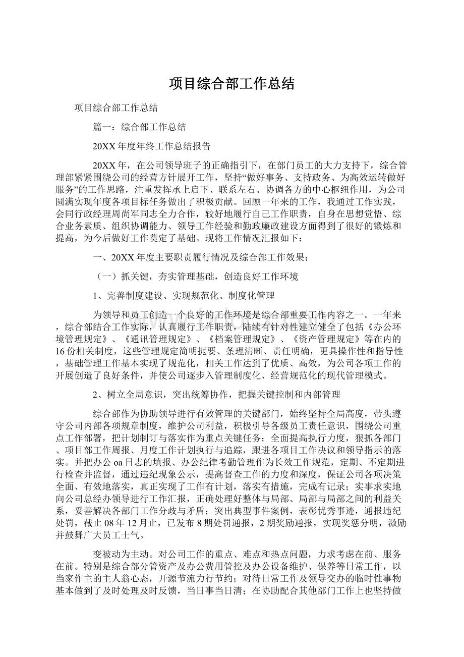 项目综合部工作总结.docx