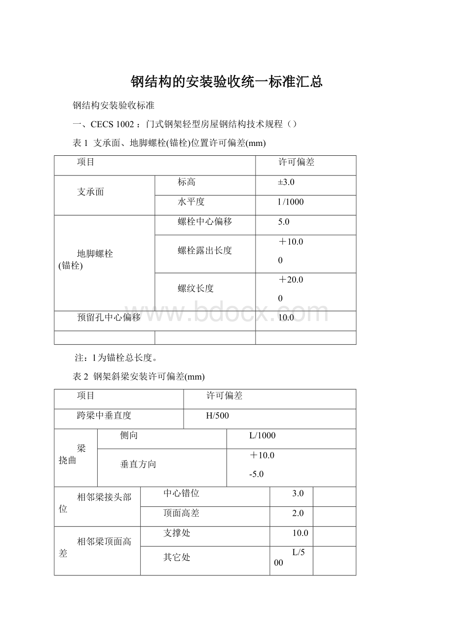 钢结构的安装验收统一标准汇总.docx_第1页