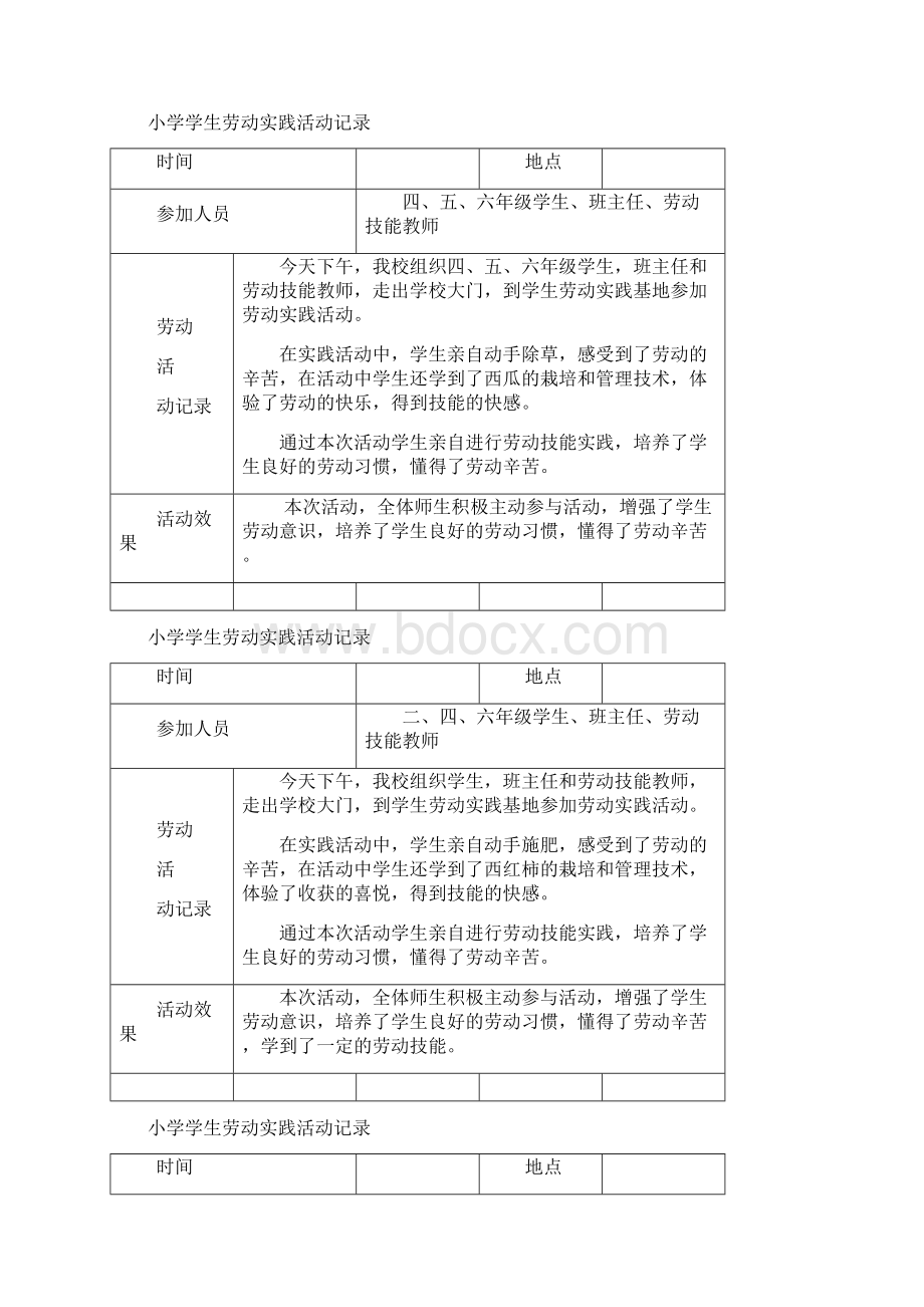 小学学生劳动实践活动记录Word文档格式.docx_第3页