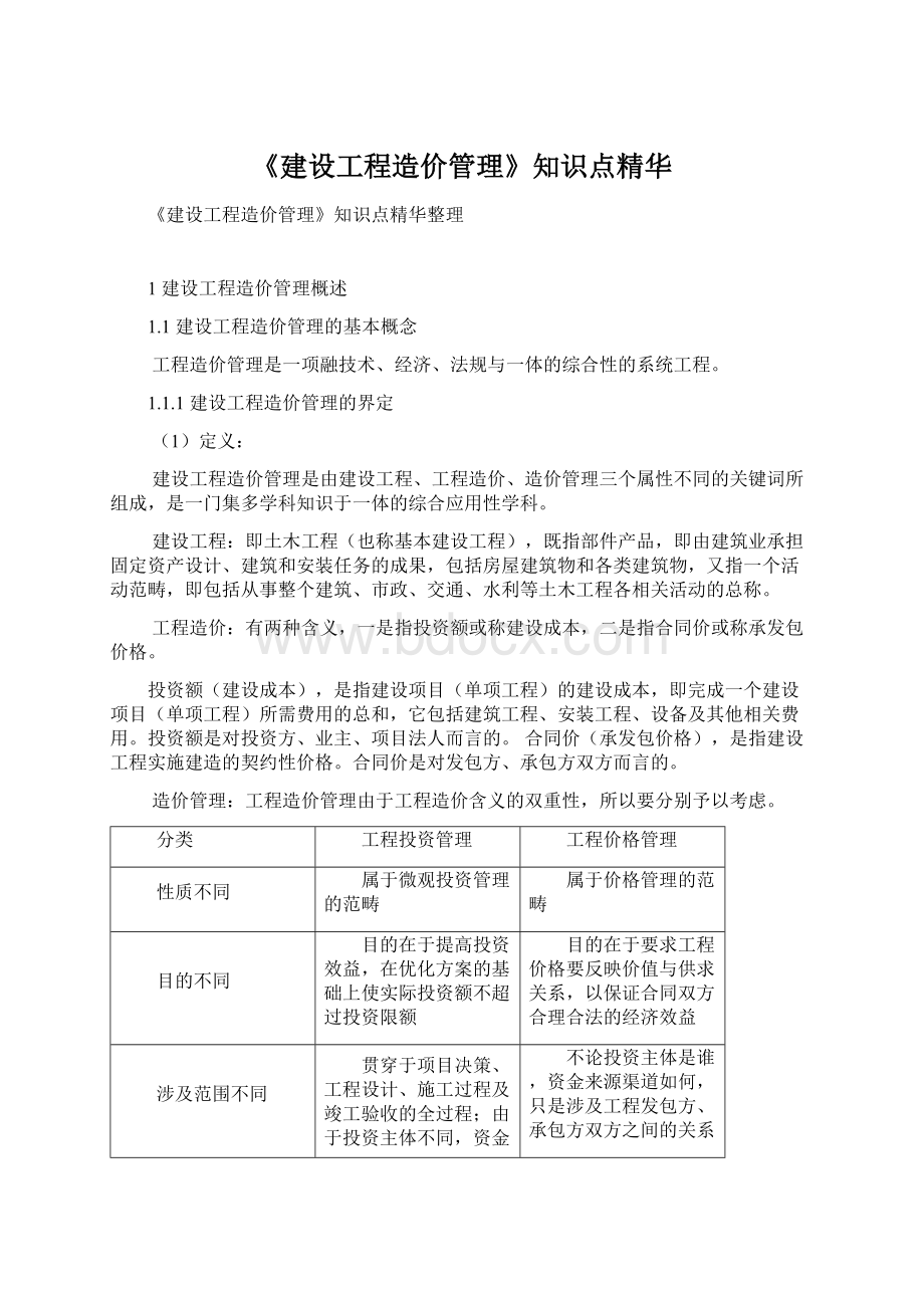 《建设工程造价管理》知识点精华Word格式文档下载.docx