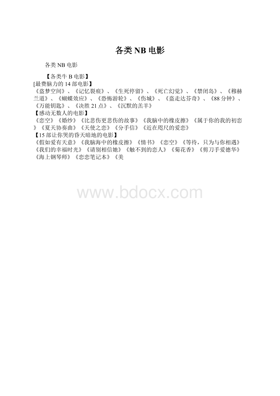 各类NB电影Word文档下载推荐.docx