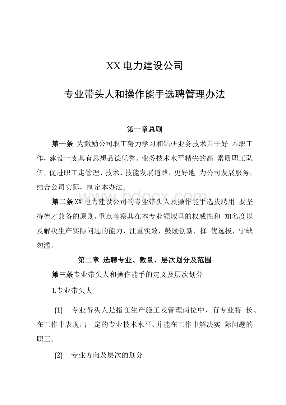 电力建设公司专业带头人和操作能手选聘管理办法（含常用表格）Word格式.docx