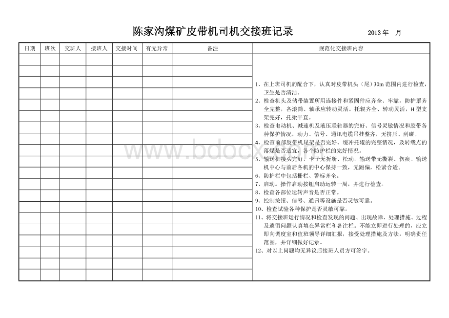 皮带机司机交接班记录.doc