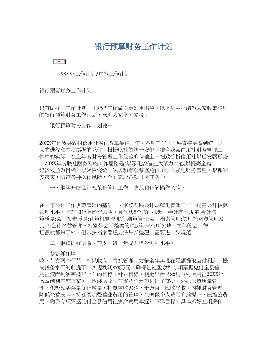 银行预算财务工作计划.docx