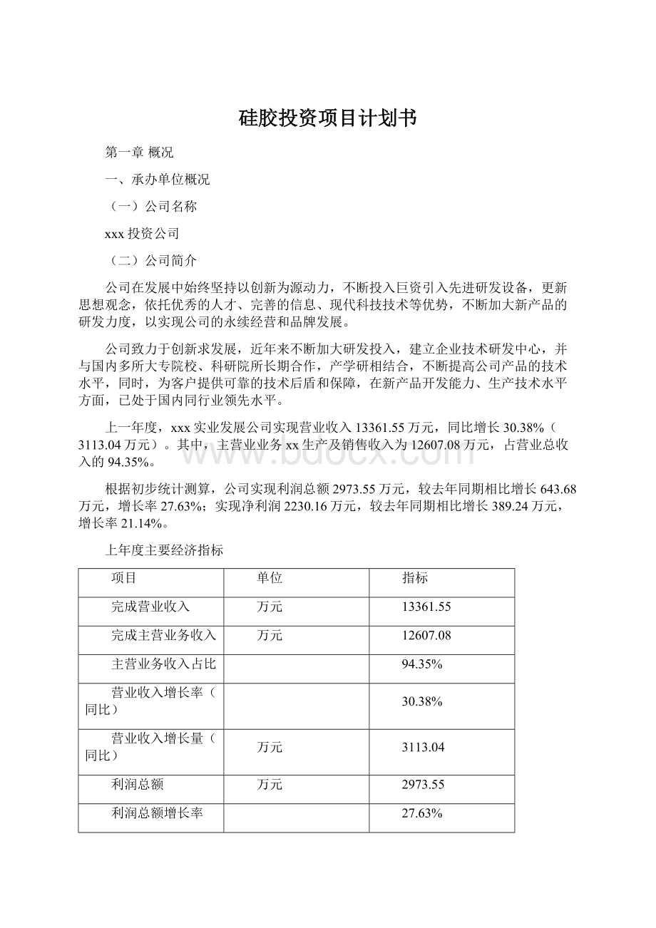 硅胶投资项目计划书.docx_第1页