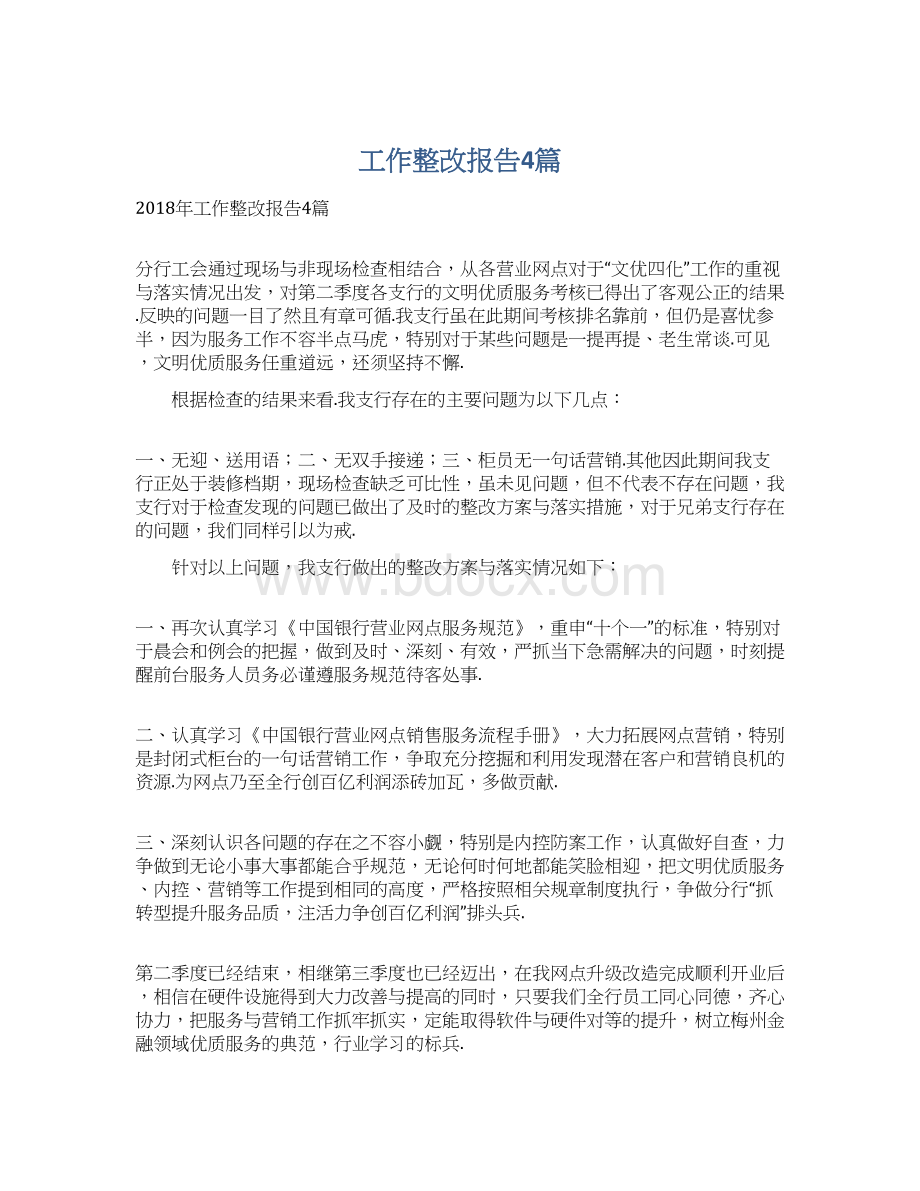 工作整改报告4篇Word文档下载推荐.docx