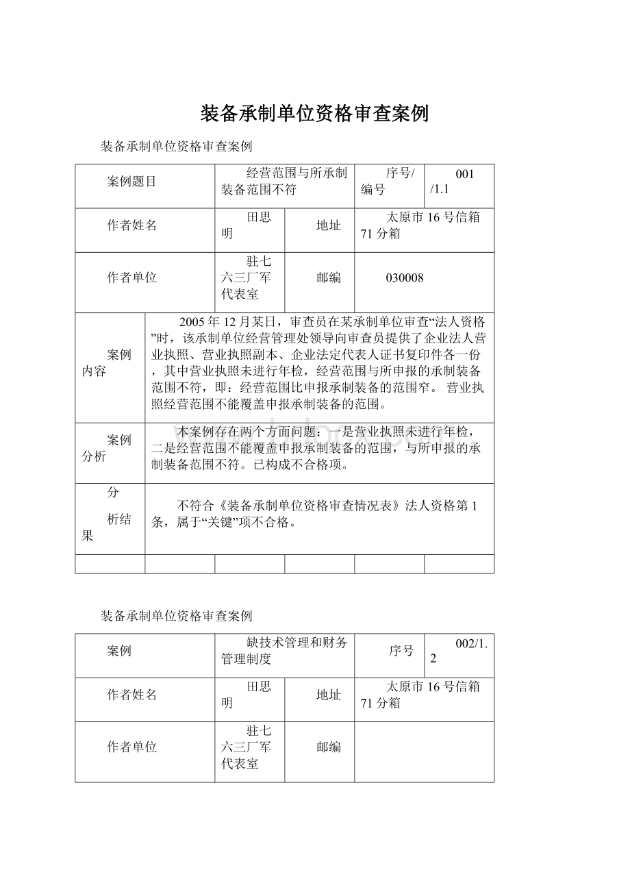 装备承制单位资格审查案例Word格式文档下载.docx_第1页