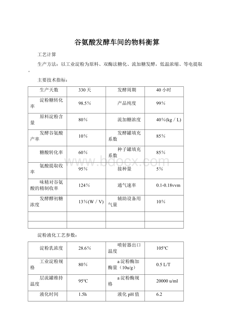 谷氨酸发酵车间的物料衡算.docx_第1页