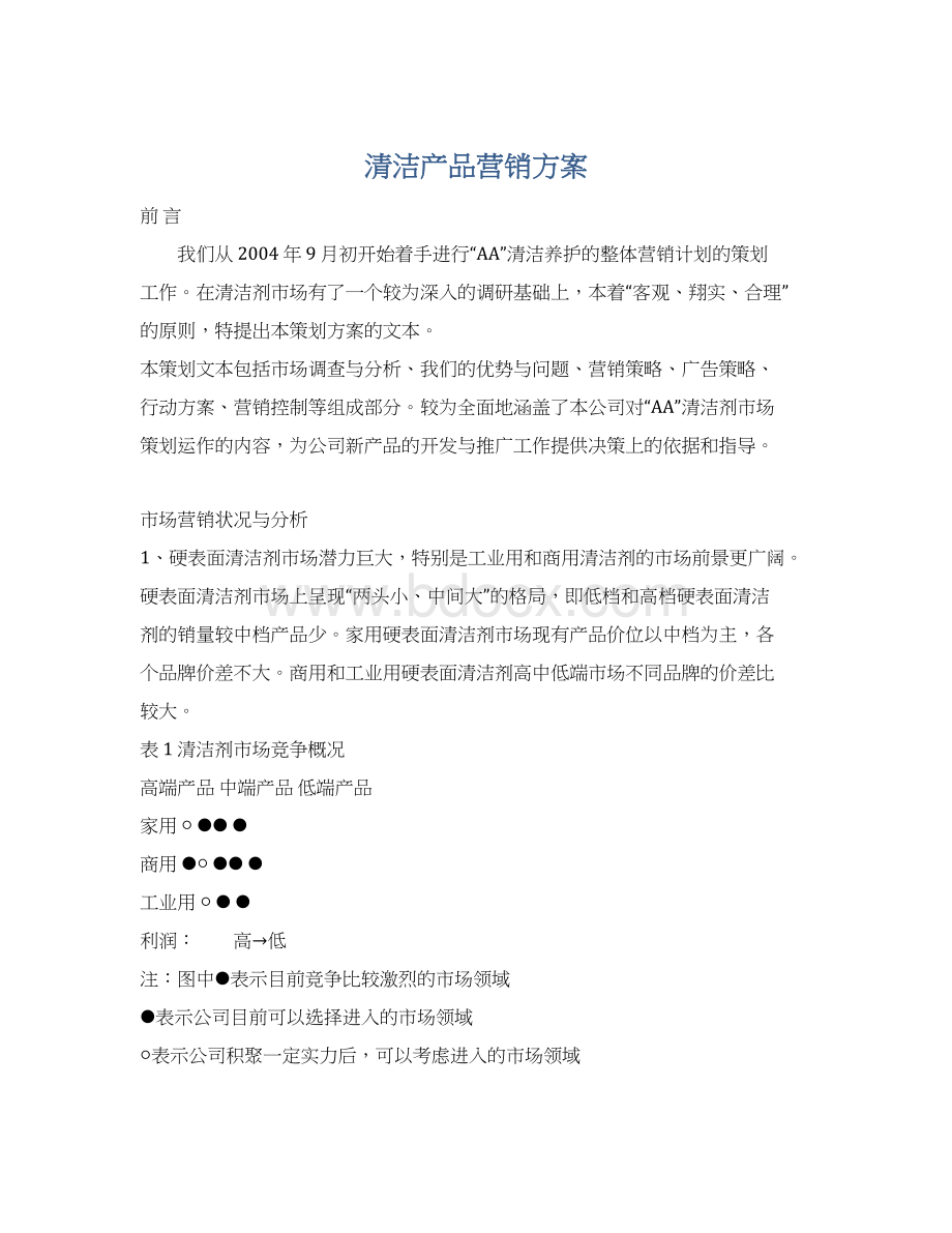 清洁产品营销方案.docx