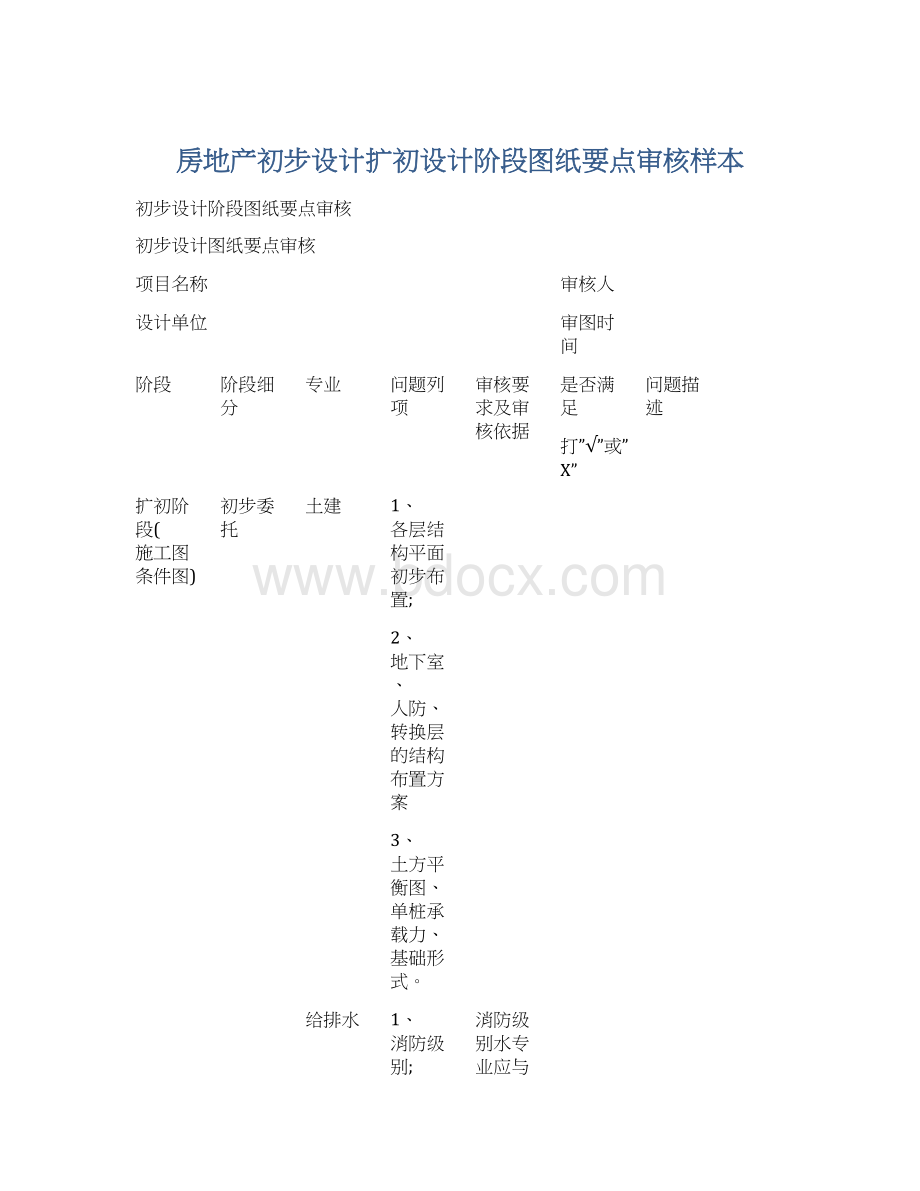 房地产初步设计扩初设计阶段图纸要点审核样本Word文档格式.docx