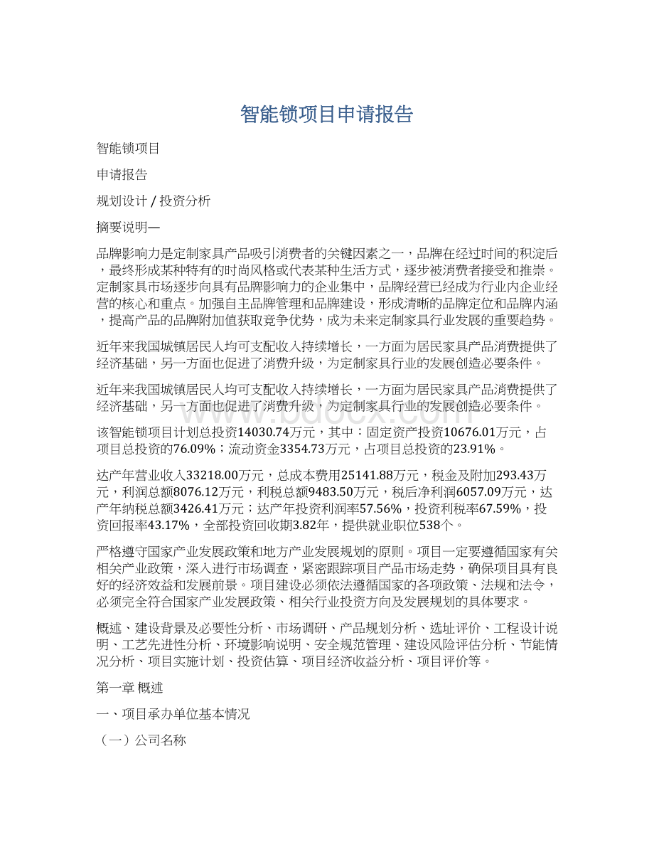 智能锁项目申请报告Word格式.docx