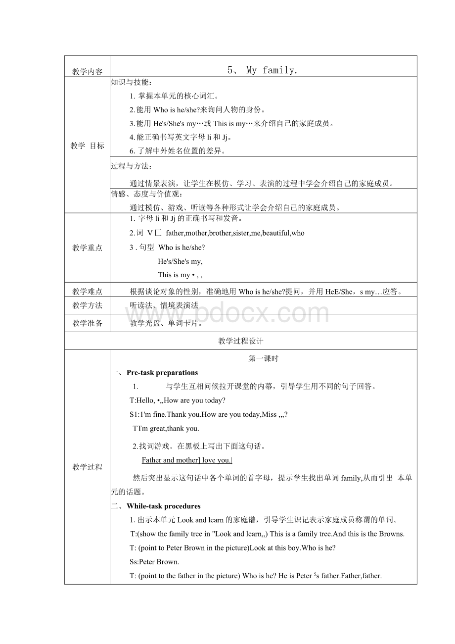 【上海教育版】英语三年级上册：unit 5《my family》省优获奖教案（word版）Word文档下载推荐.docx