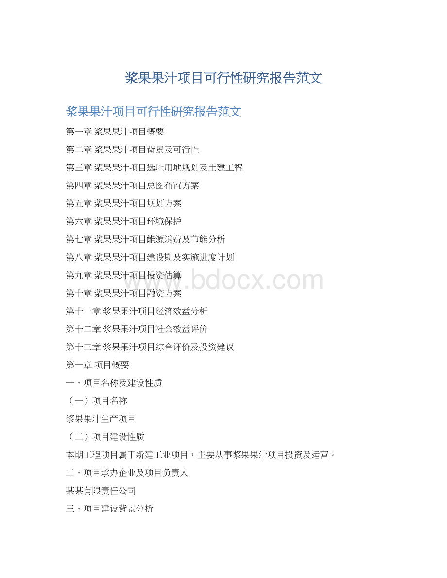 浆果果汁项目可行性研究报告范文Word文档格式.docx