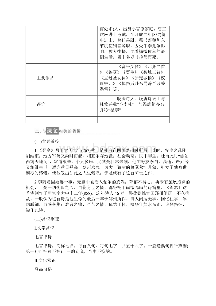 高中语文第三专题第11课登高锦瑟教学案苏教版Word文档下载推荐.docx_第2页