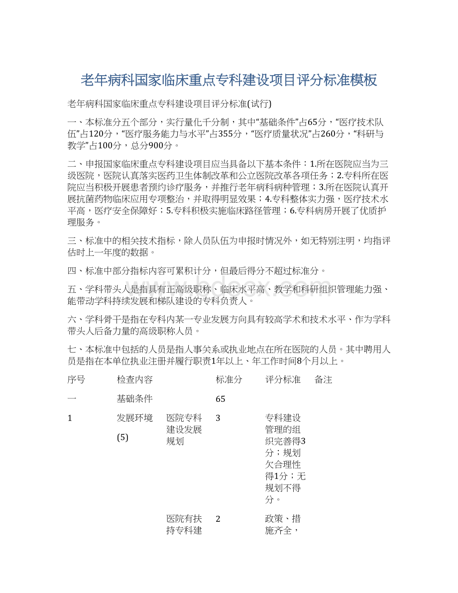 老年病科国家临床重点专科建设项目评分标准模板.docx_第1页