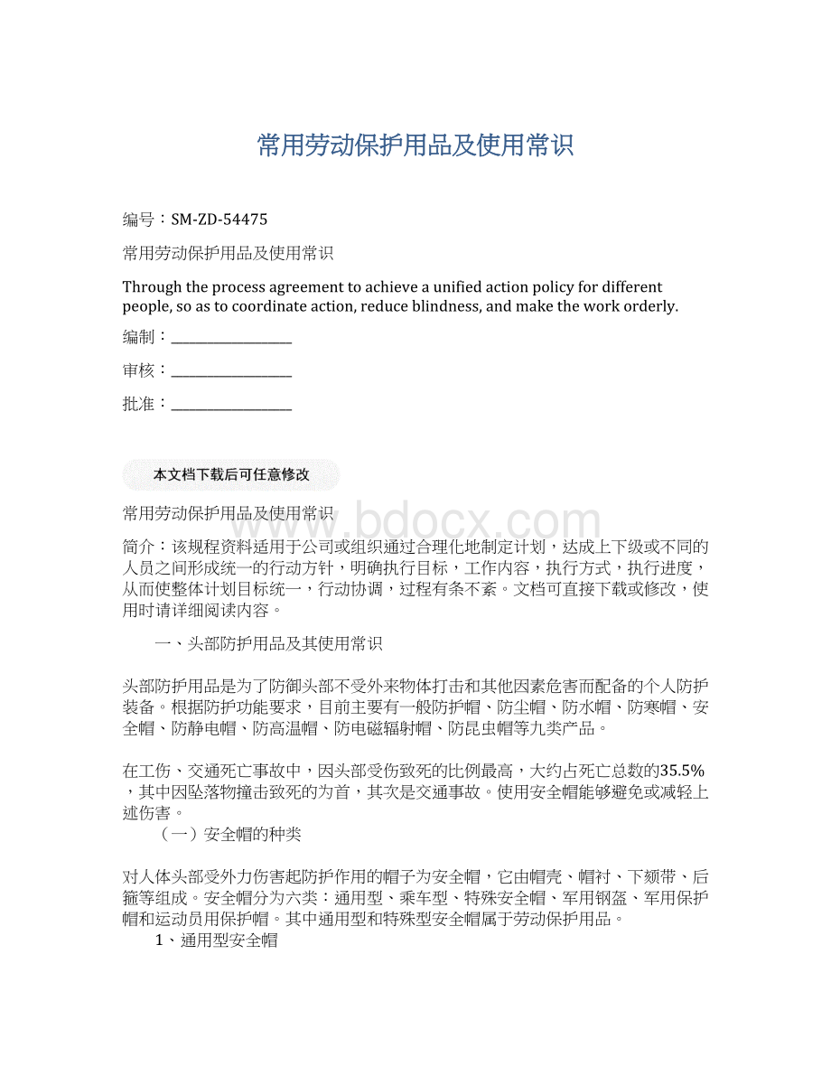 常用劳动保护用品及使用常识文档格式.docx_第1页