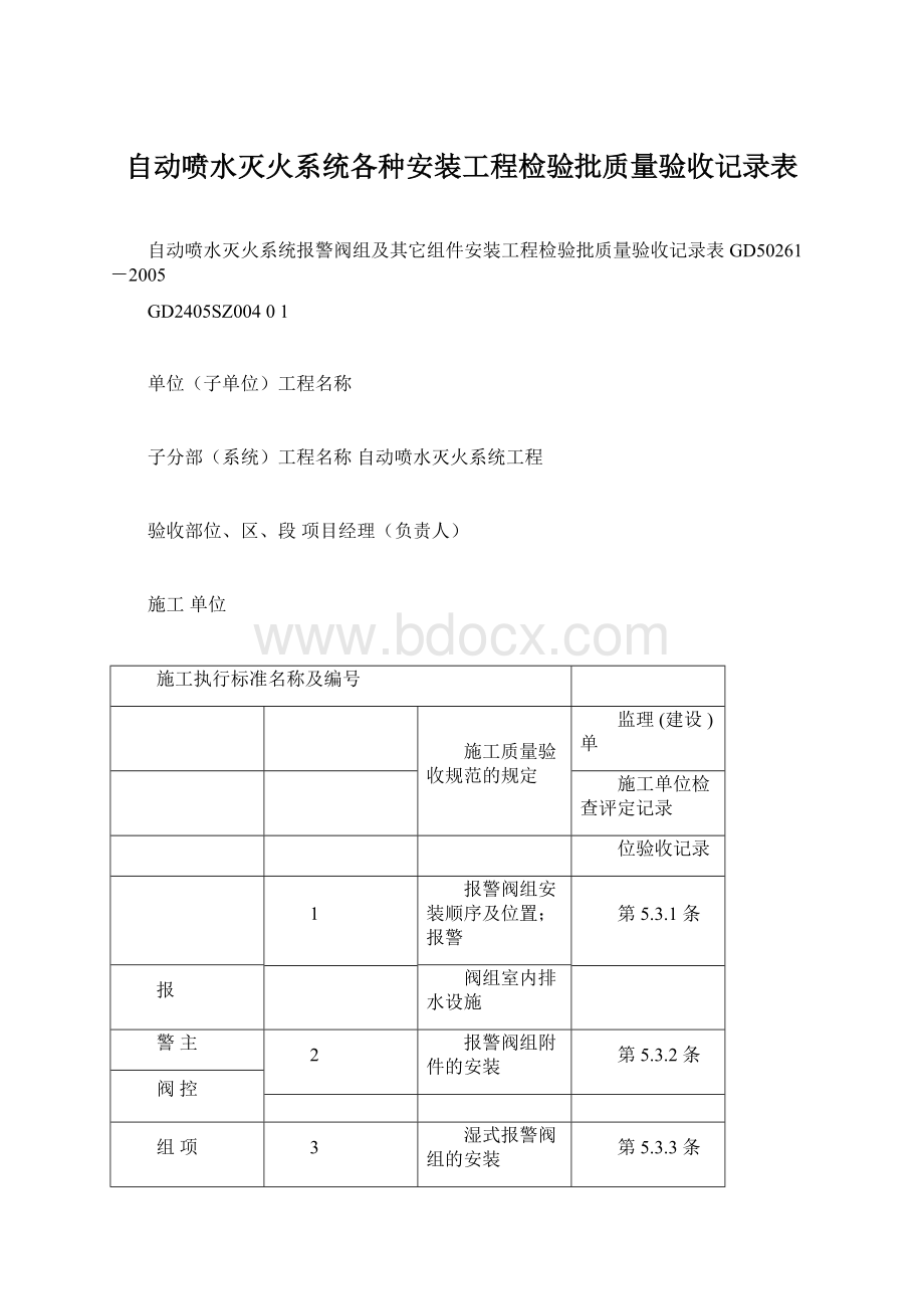 自动喷水灭火系统各种安装工程检验批质量验收记录表.docx_第1页