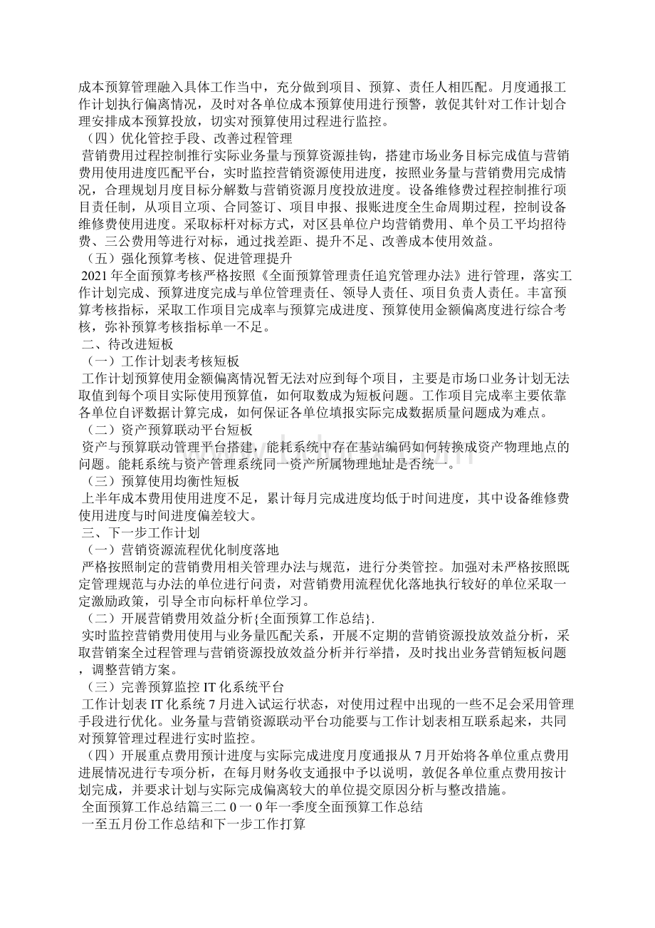 全面预算工作总结Word格式.docx_第3页