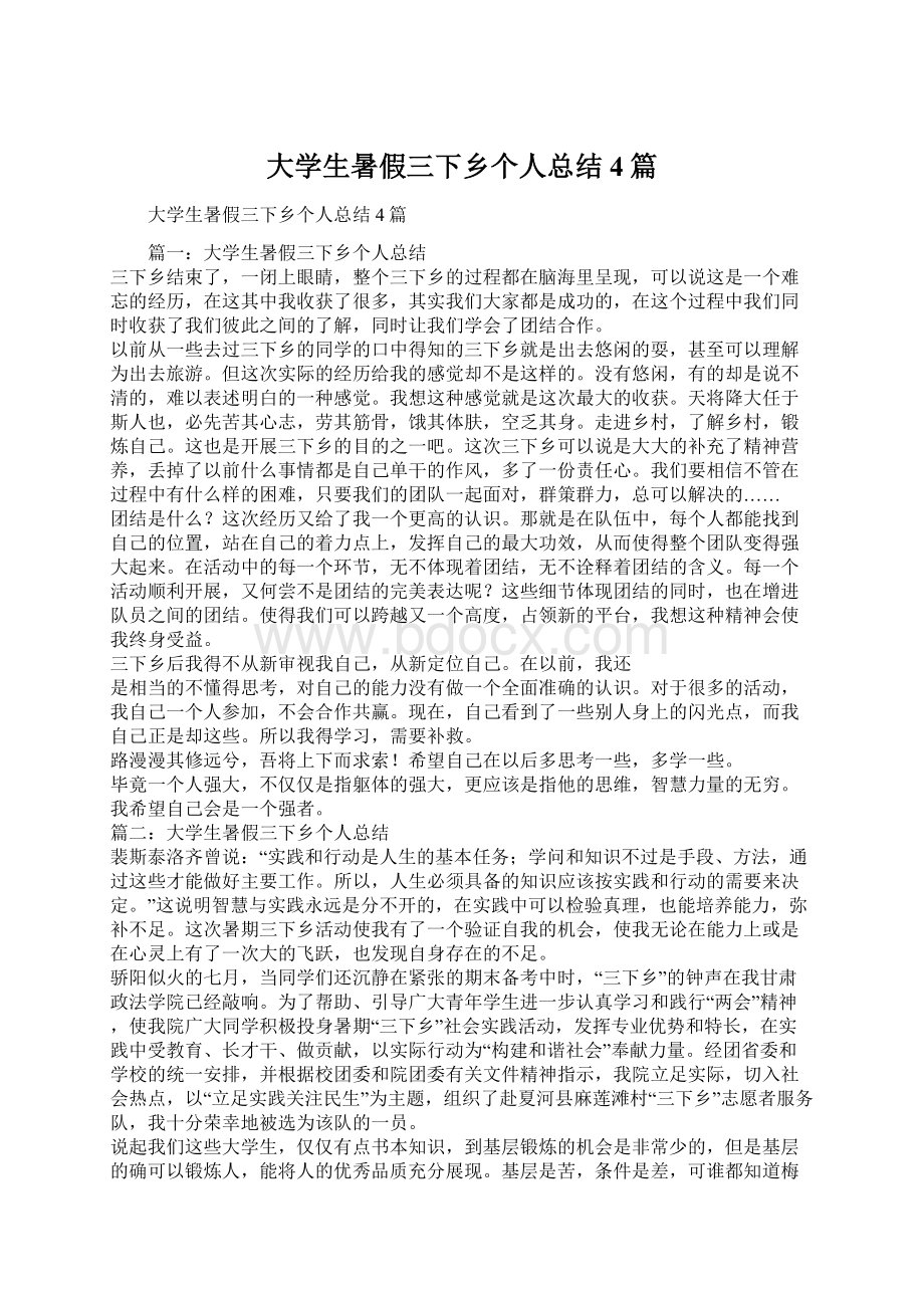 大学生暑假三下乡个人总结4篇.docx