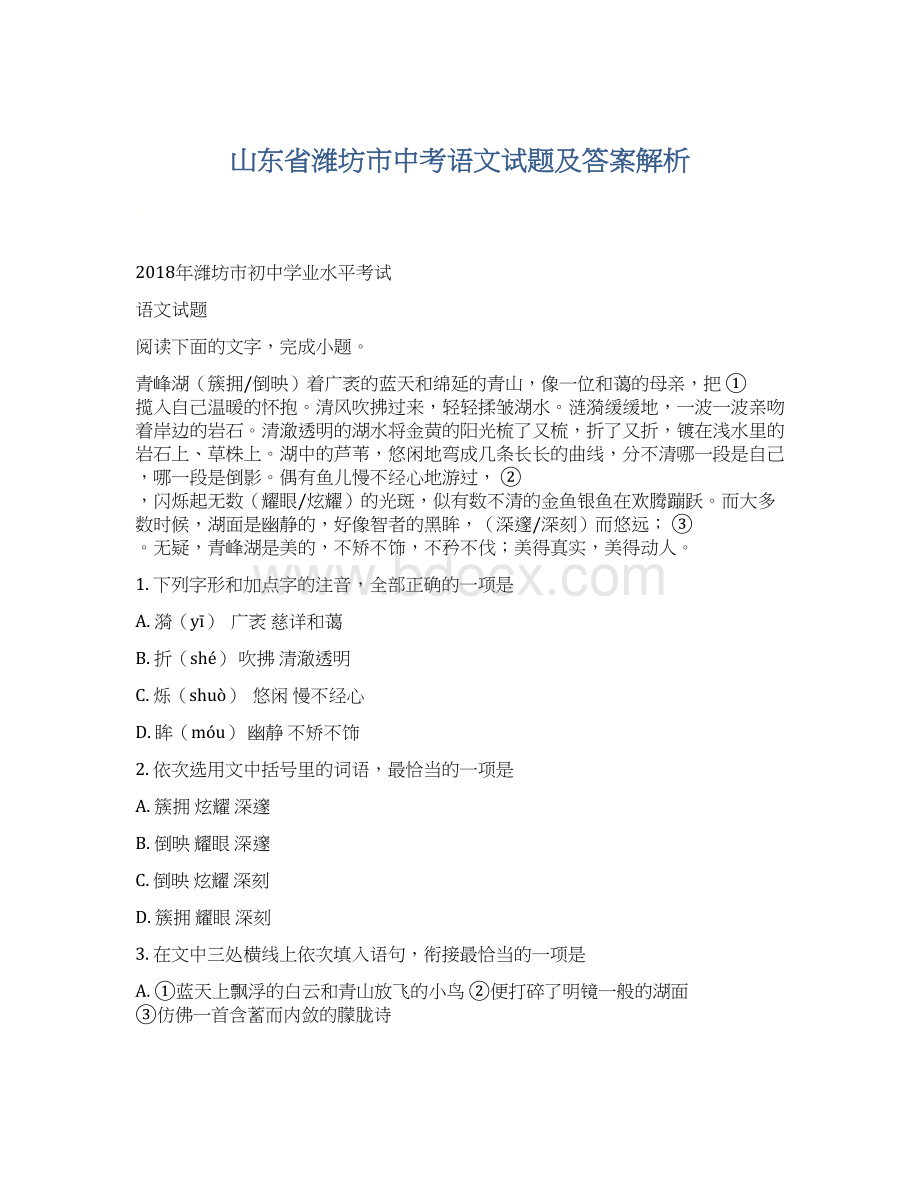 山东省潍坊市中考语文试题及答案解析Word格式.docx_第1页