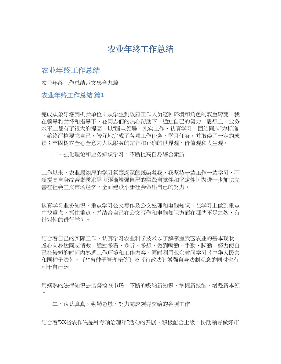 农业年终工作总结文档格式.docx