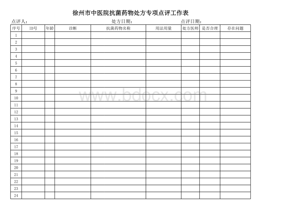 抗菌药物处方点评表_精品文档表格文件下载.xls