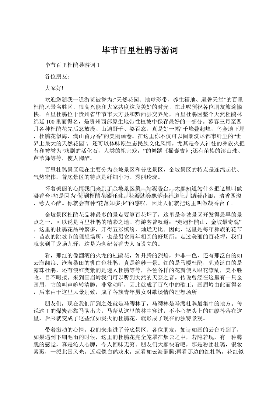 毕节百里杜鹃导游词文档格式.docx