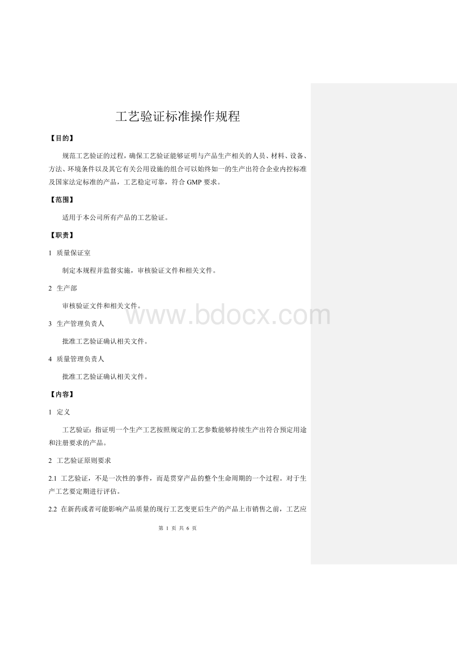 工艺验证标准操作规程文档格式.docx