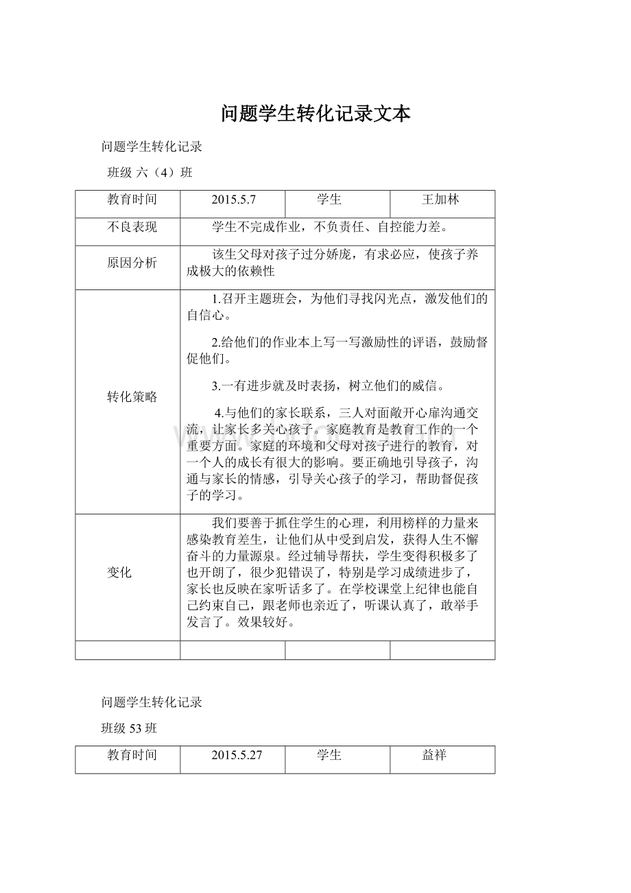 问题学生转化记录文本文档格式.docx