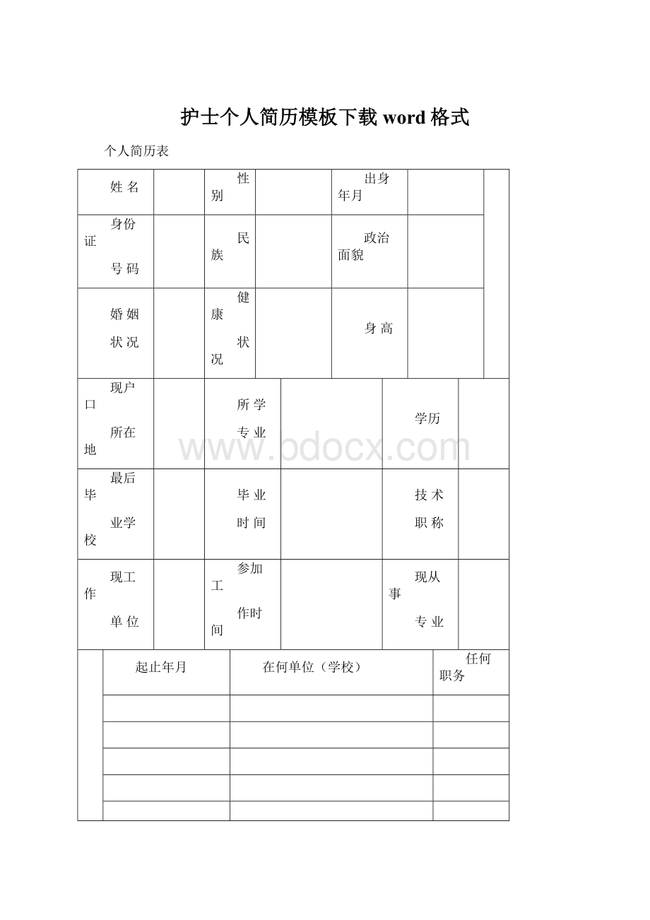 护士个人简历模板下载word格式Word格式文档下载.docx_第1页