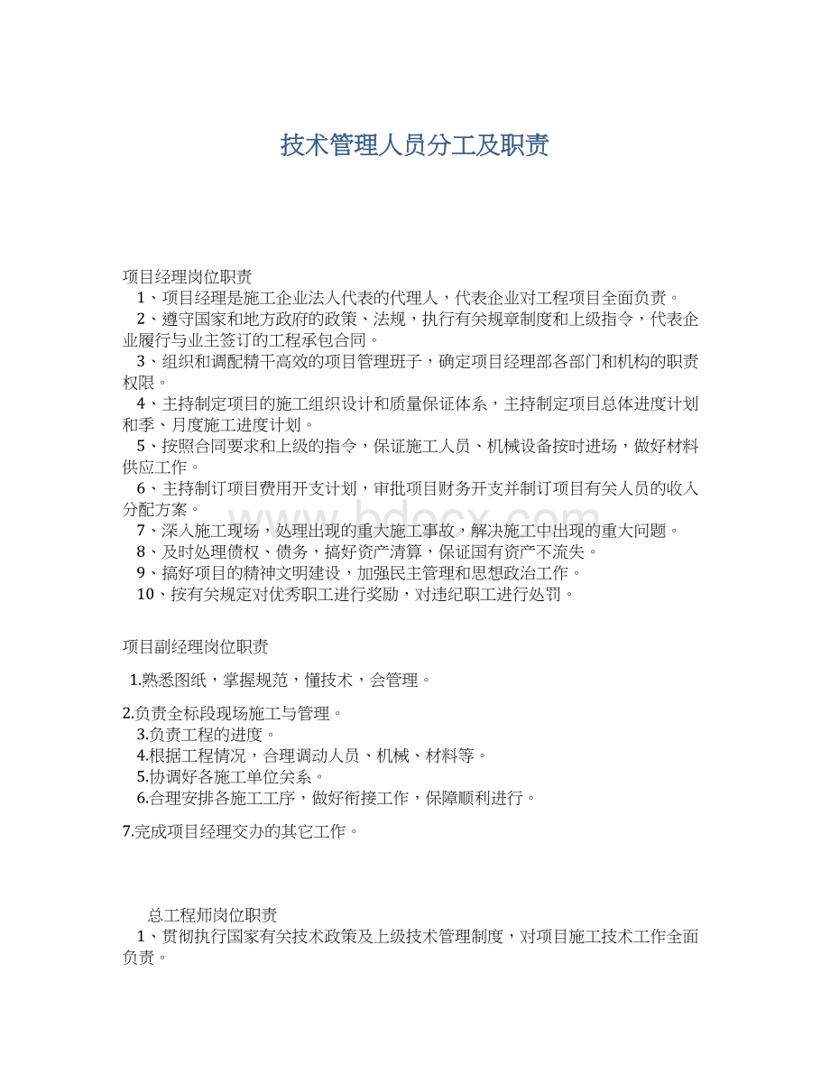 技术管理人员分工及职责文档格式.docx_第1页