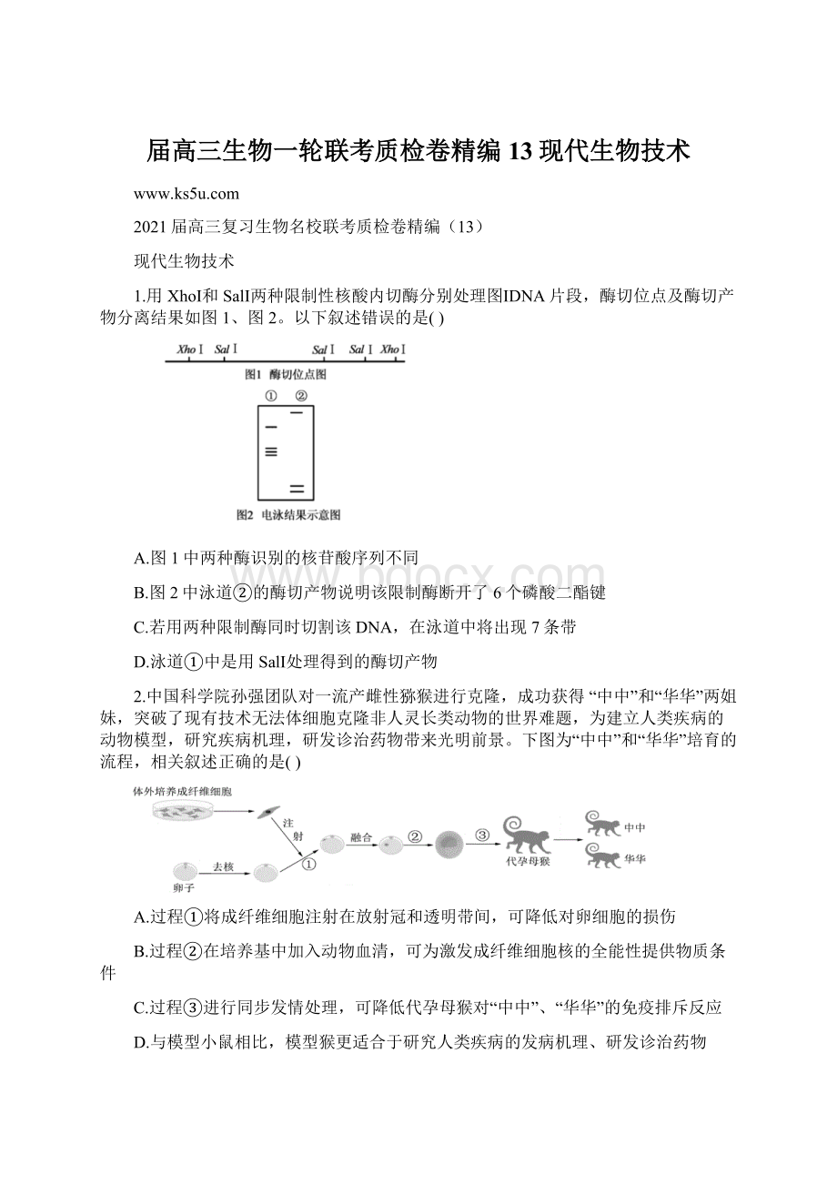 届高三生物一轮联考质检卷精编13现代生物技术.docx